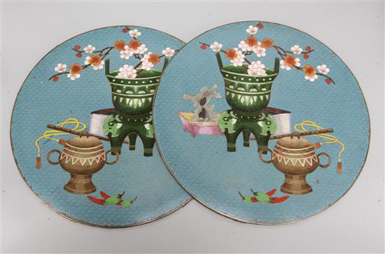 A pair of Chinese cloisonne table insets, 19th/20th century, 31cm